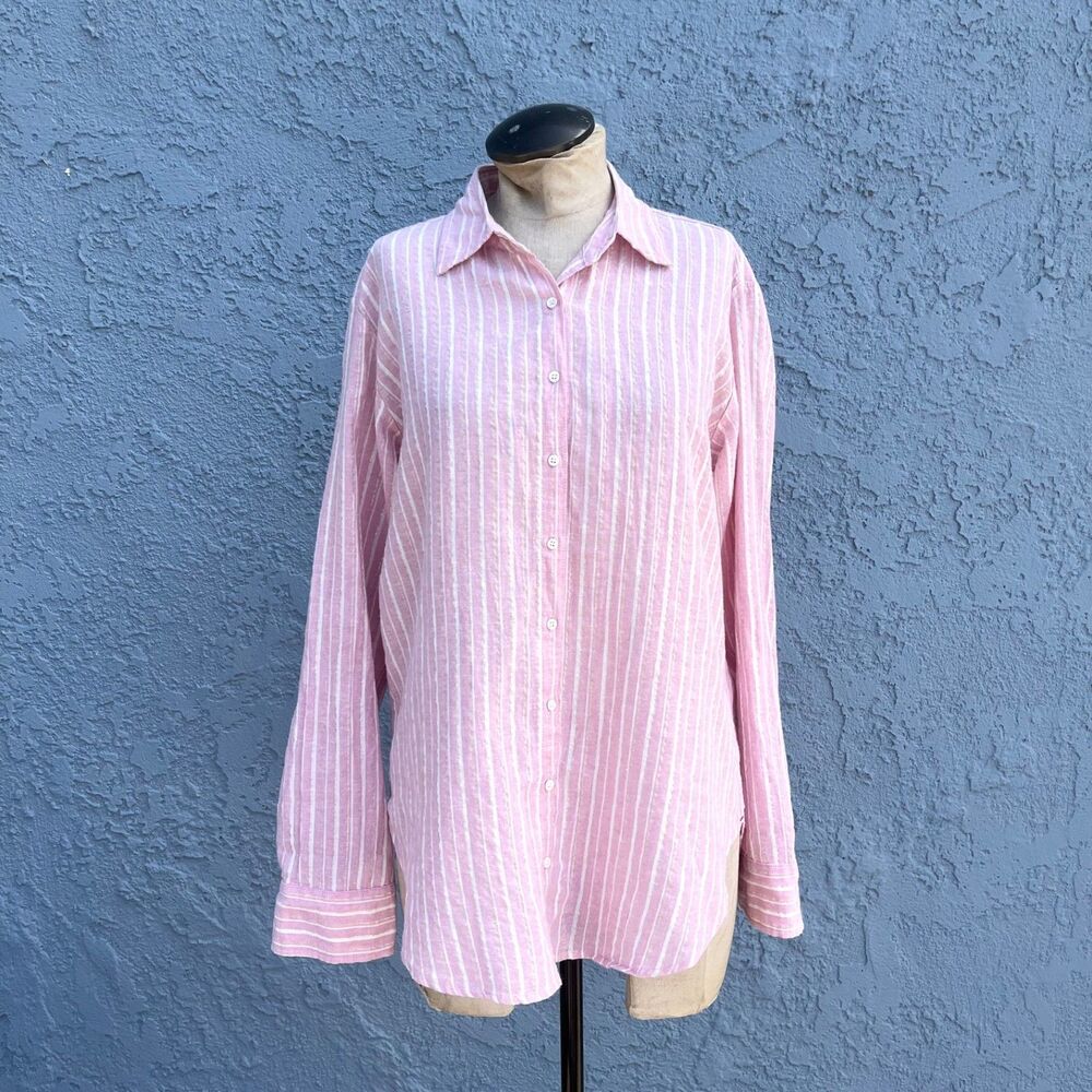 XIRENA Striped Pink Shirt Cotton Linen Button Down Size XS